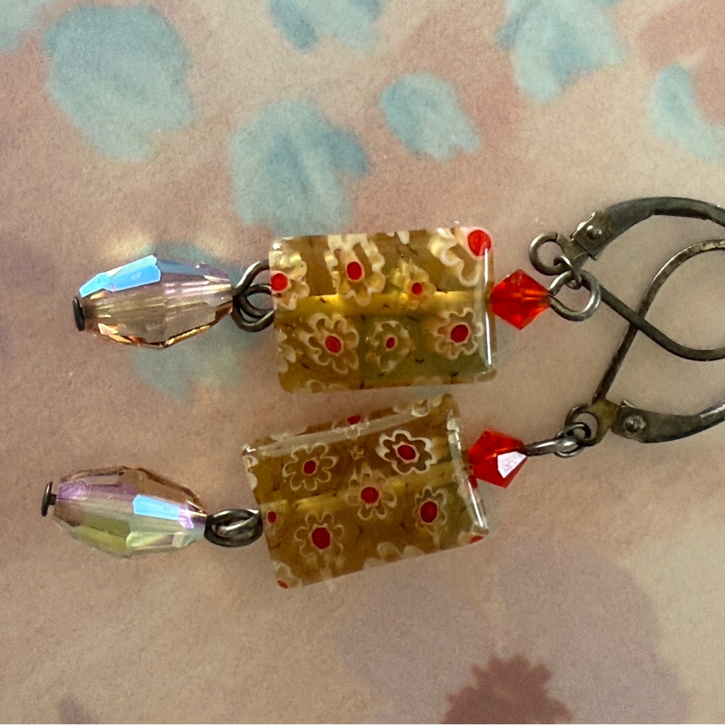 Floral Gold And Red Earrings 11$